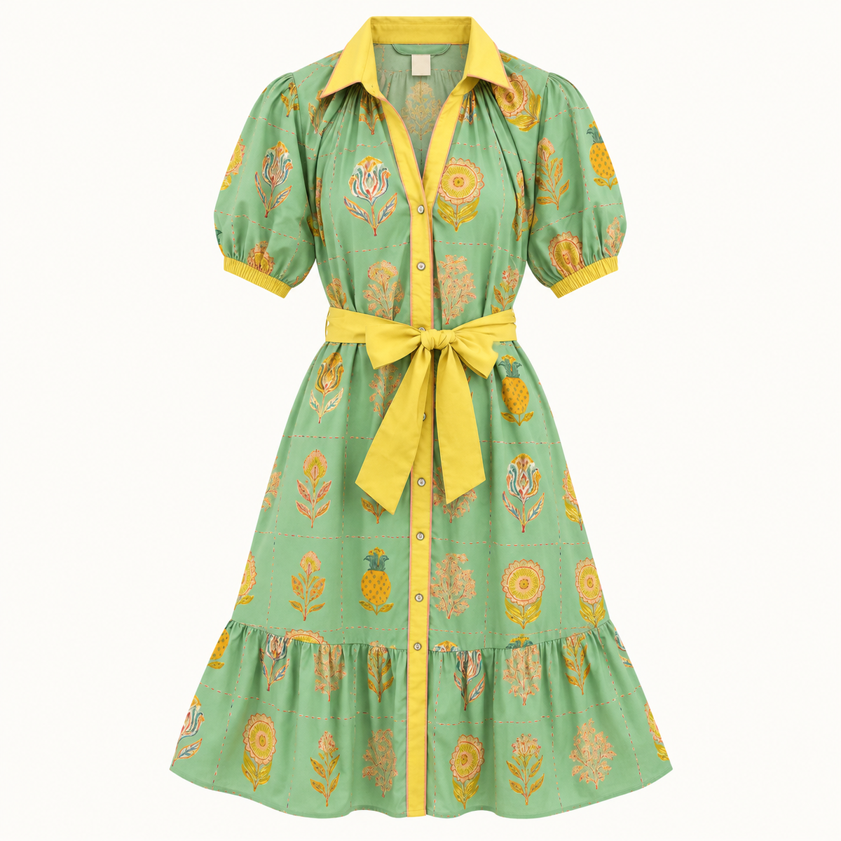Vestido piñas verdes cinto