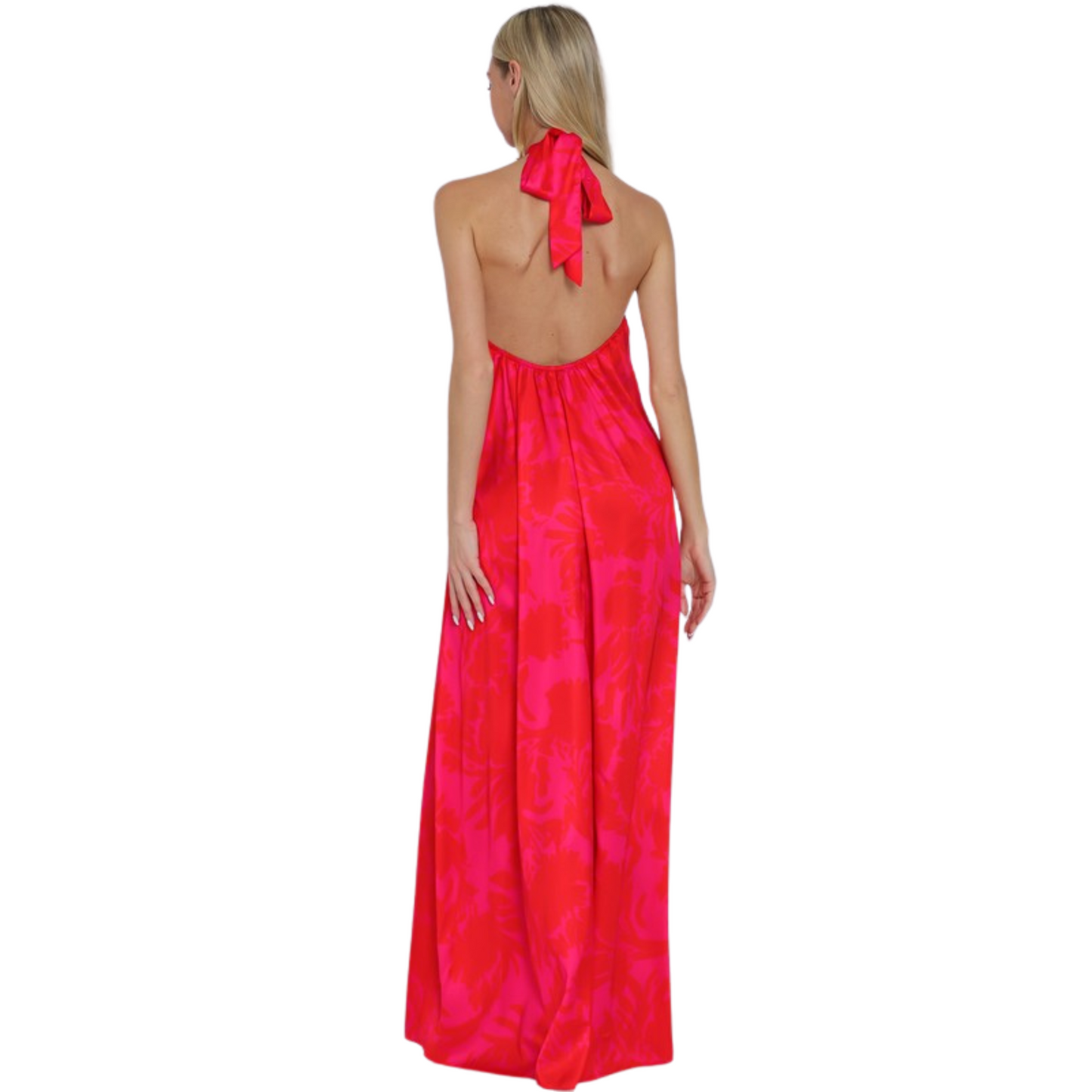 Vestido Halter Flores Rosa/Naranja