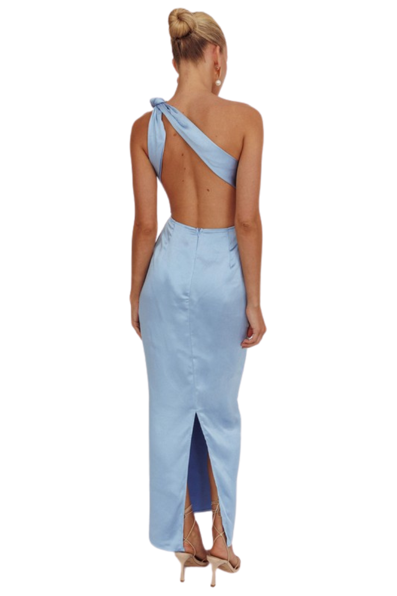 Vestido Un Hombro Satin Azul