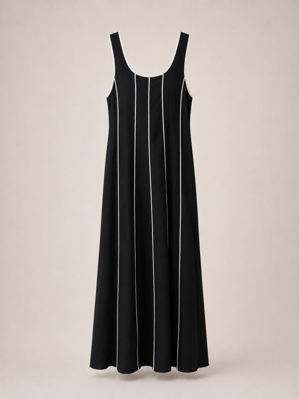 Vestido Negro Franjas Beige Algodon
