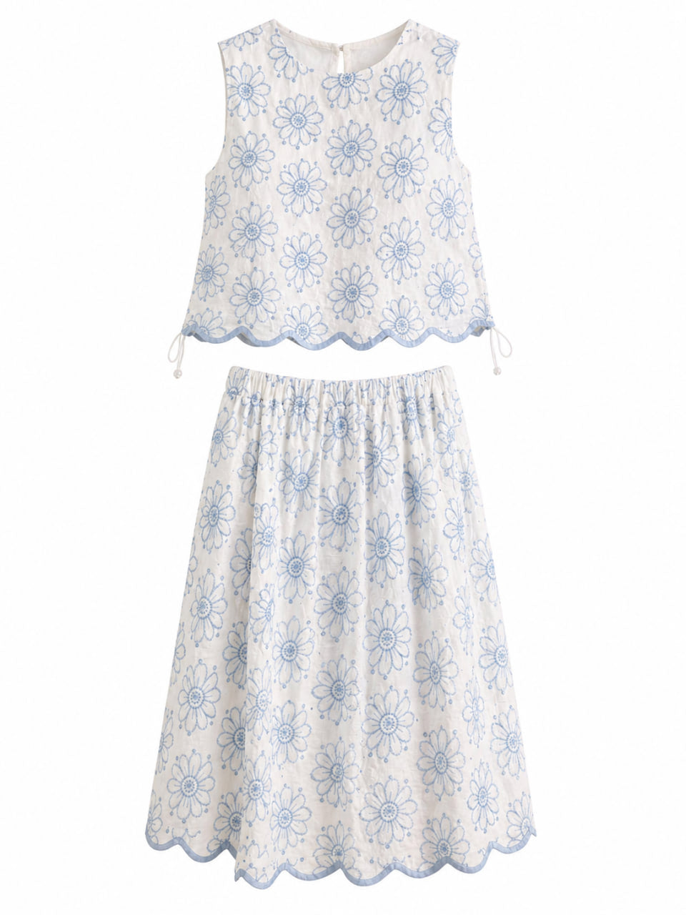 Set Falda y Blusa Encaje Azul