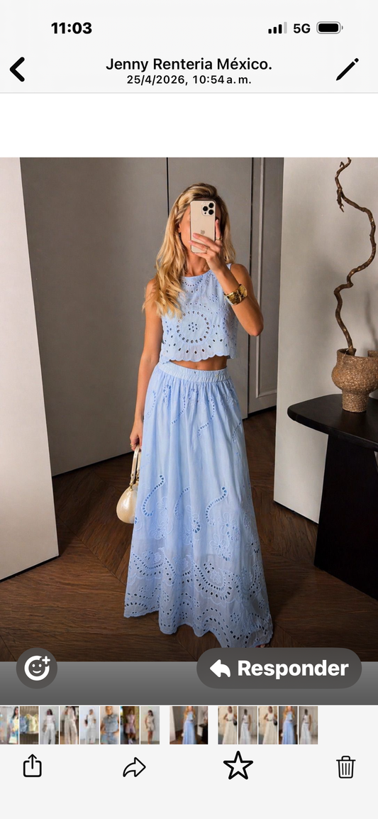 Set falda y blusa algodón tira bordada