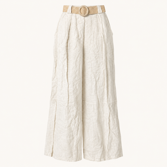 Pantalón Beige Con Cinturón Lino