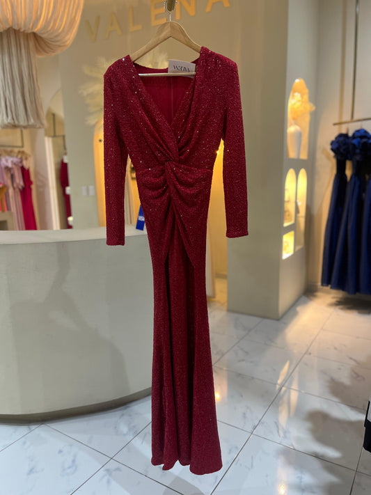 Vestido Largo Rojo con Manga Larga