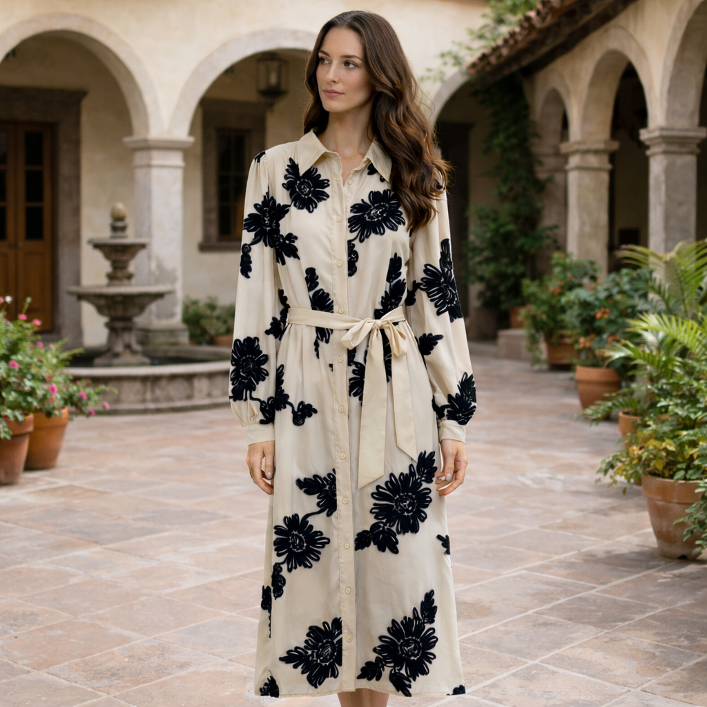 Vestido Beige Con Negro