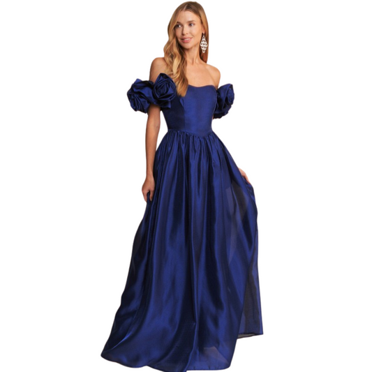Vestido Azul Flores Manga
