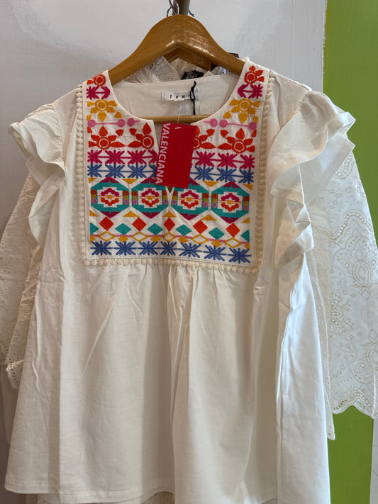 Blusa blanca bordado colores THML