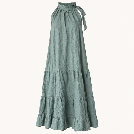 Vestido Halter Olivo Lino