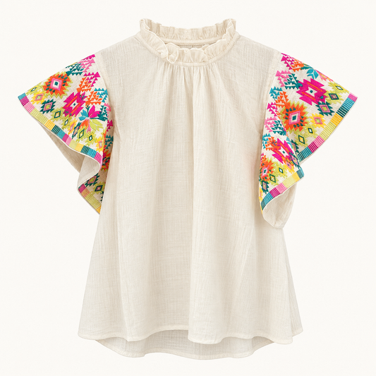 Blusa Manga Con Bordado