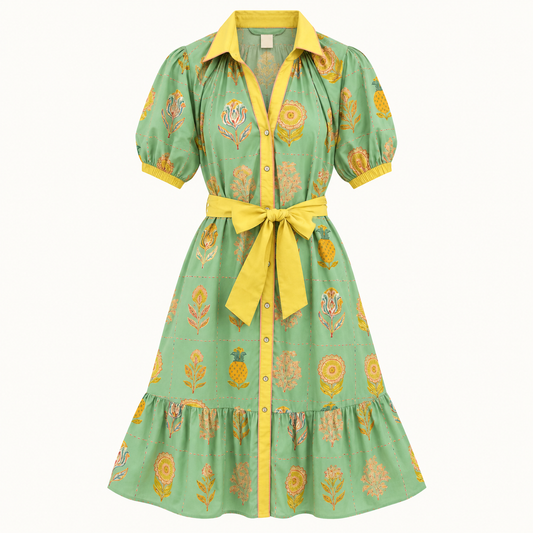 Vestido piñas verdes cinto