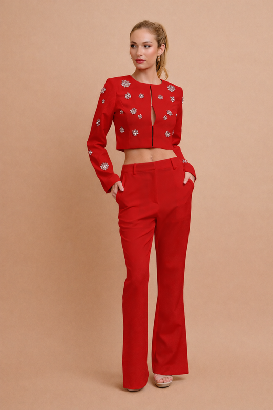 Set Rojo Con Piedras