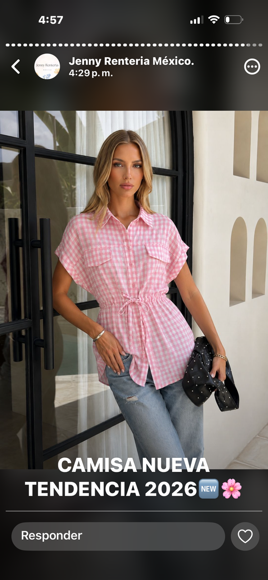 Blusa cuadros rosa