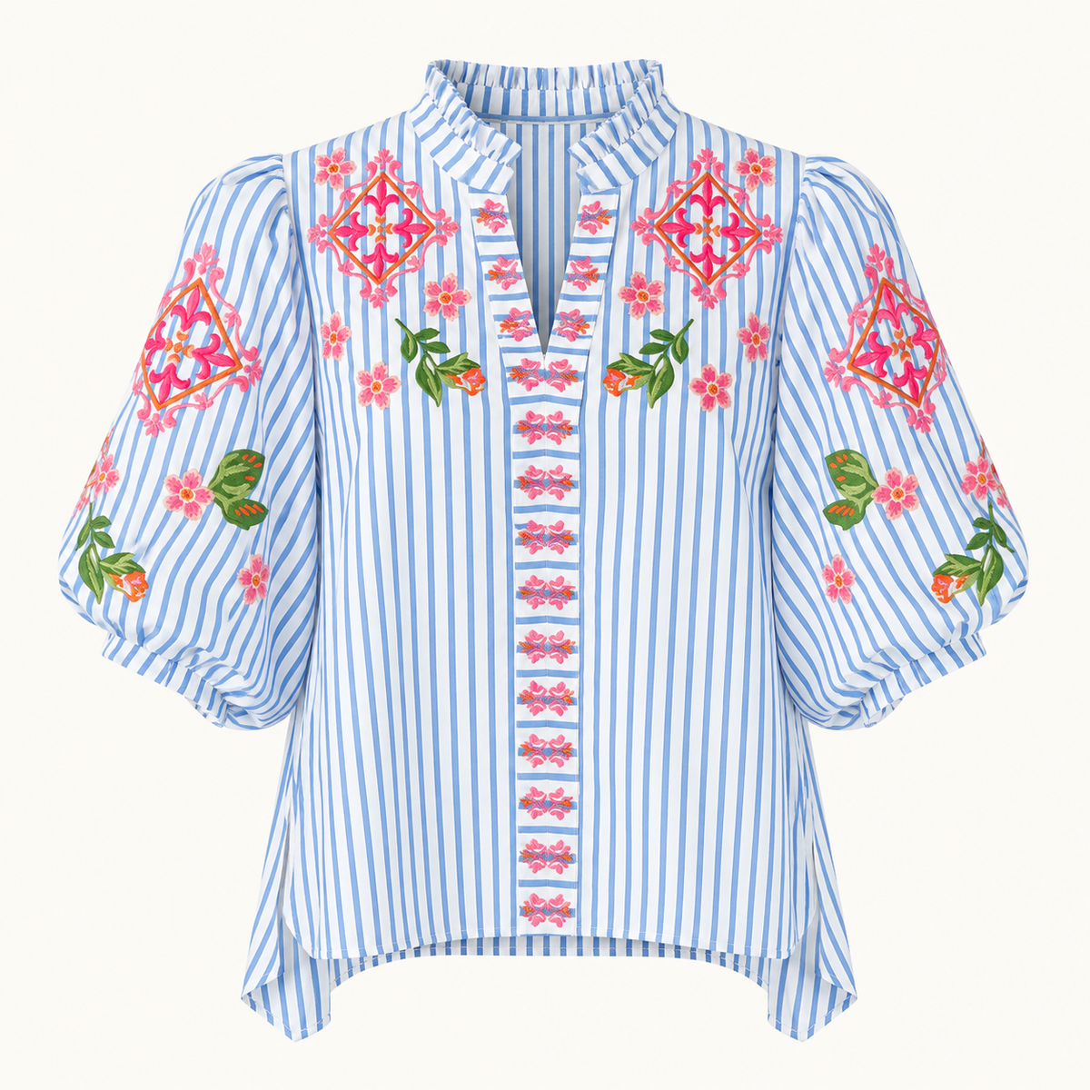 Blusa rayas azules bordado THML