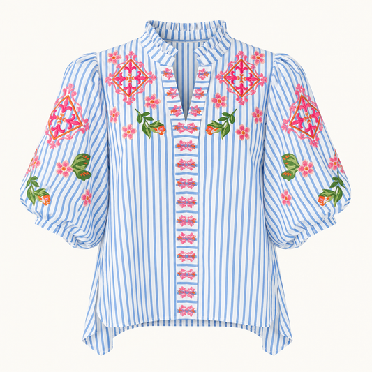 Blusa rayas azules bordado THML