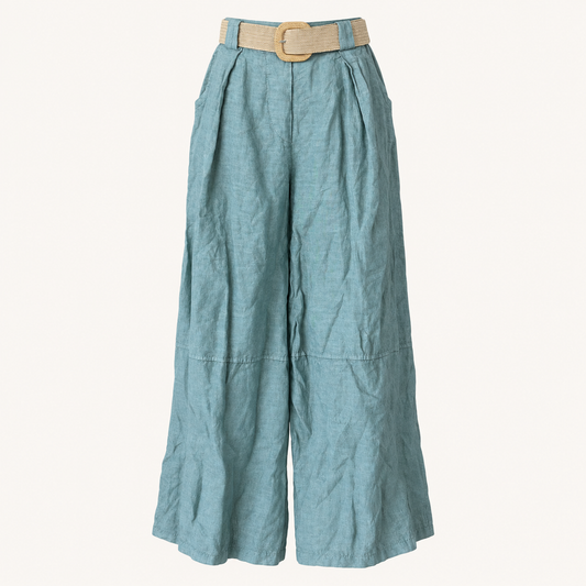 Pantalón Olivo Con Cinturón Lino