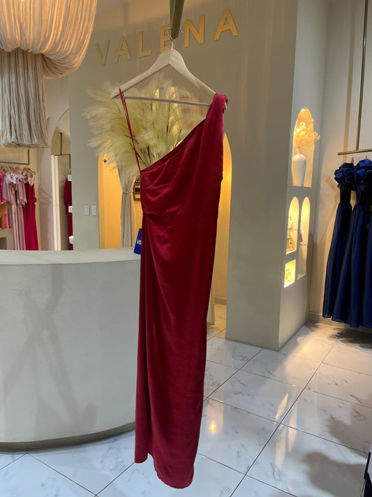 Vestido Un Hombro Satin Rojo