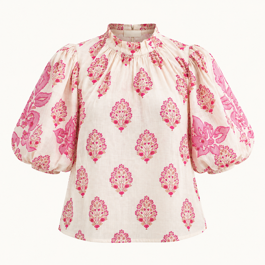 Blusa Bordado Manga Rosa