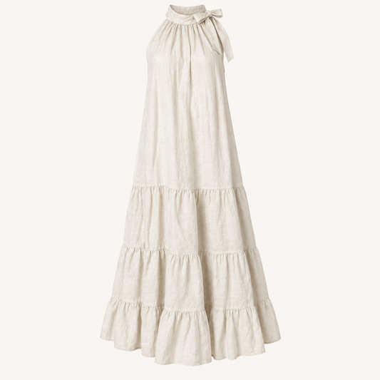 Vestido Halter Beige Lino