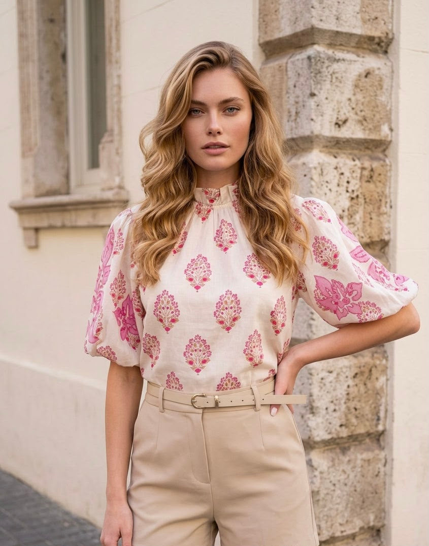 Blusa algodón mangas bordadas THML