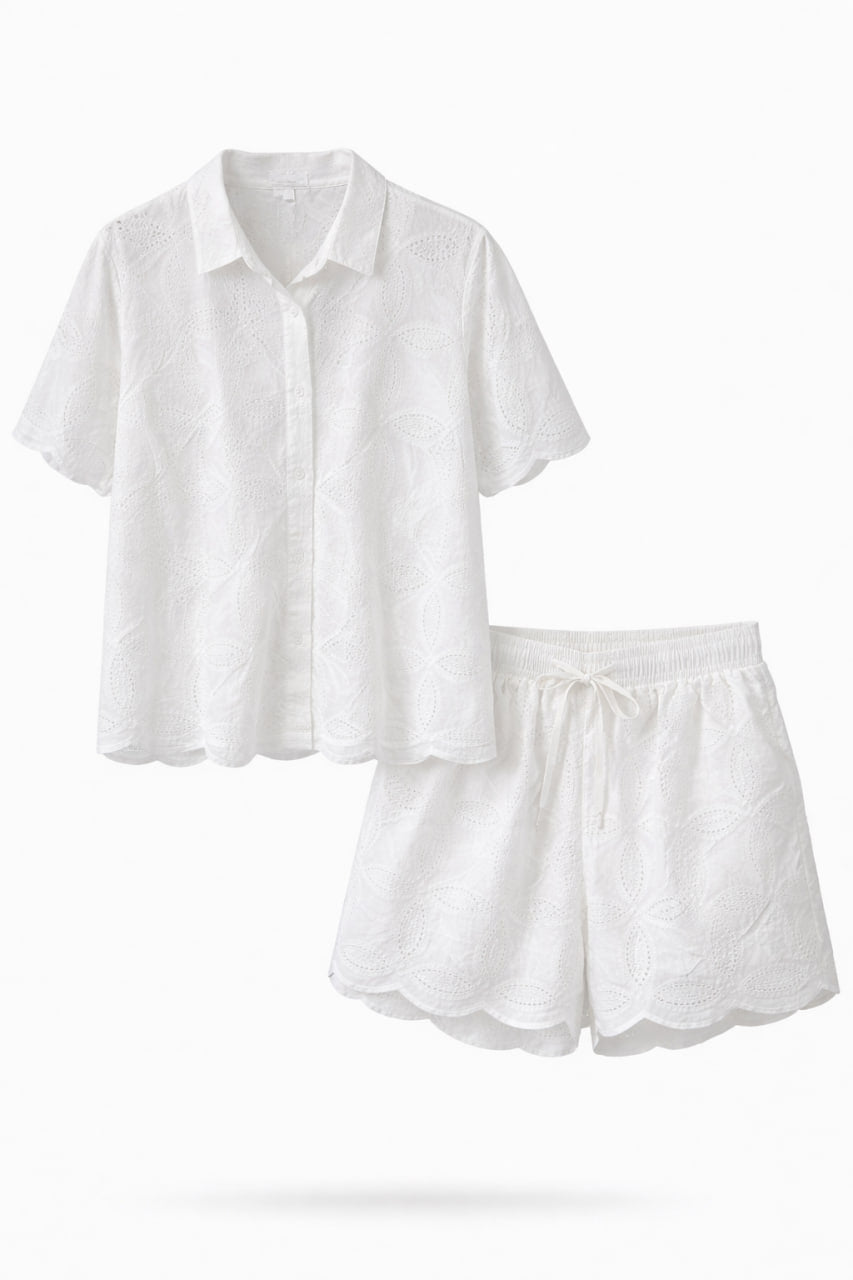 Set Short/Blusa Algodon Blanco