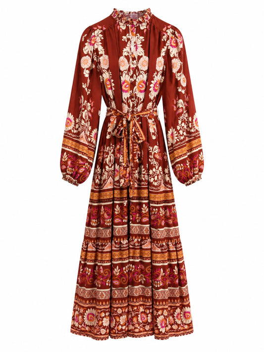 Maxi Vestido Print Flores Marron