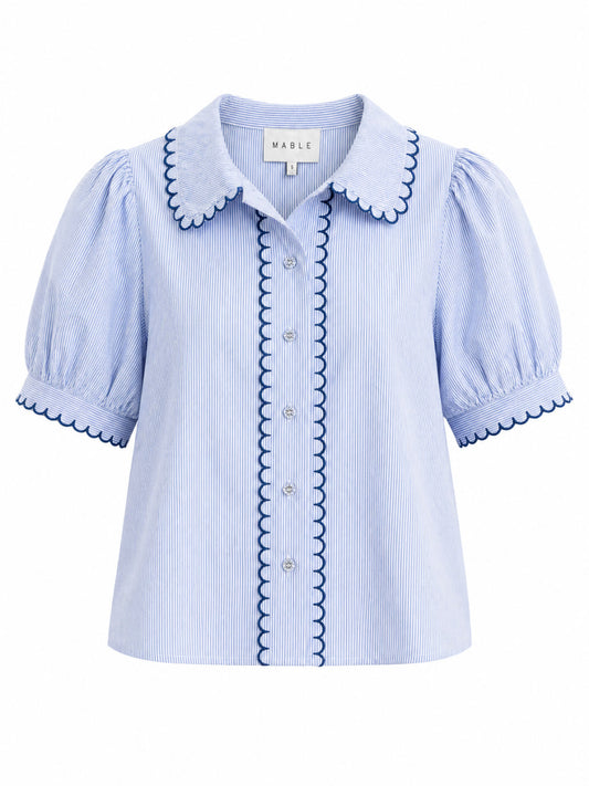 Blusa Azul Rayas Filo Bordado