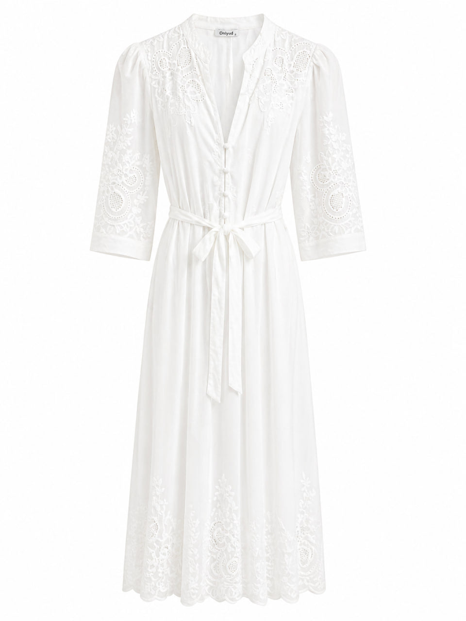 Vestido Blanco Tira Bordada