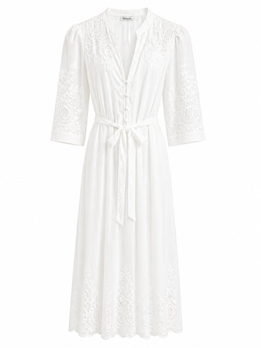 Vestido Blanco Tira Bordada