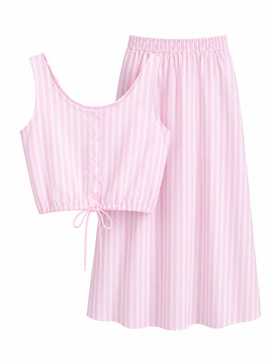 Set Rayas Rosa Falda y Blusa