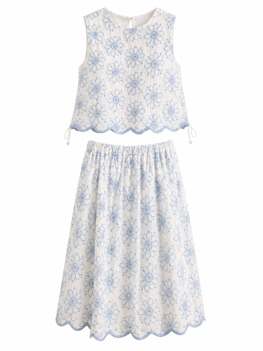 Set Falda y Blusa Encaje Azul
